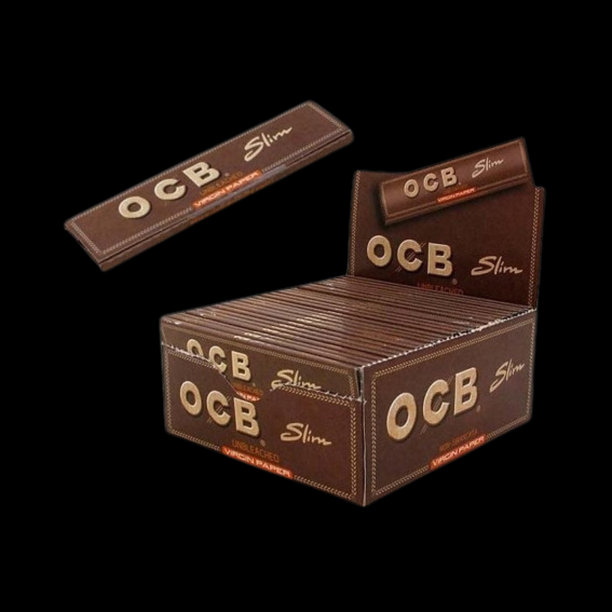 Close-up of OCB Unbleached rolling papers highlighting ultra-thin and natural texture.
