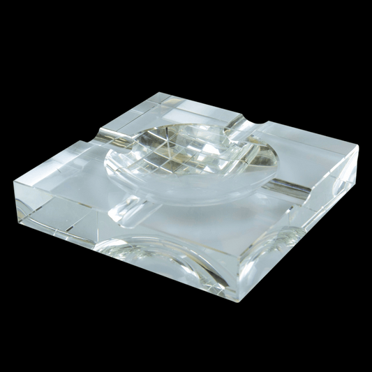 OG crystal cut ashtray – 20cm square heavy glass with round bowl