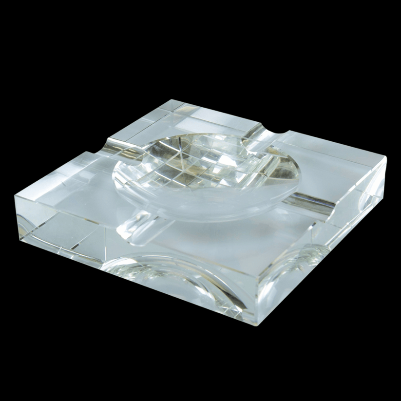 OG Crystal Cut Ashtray — Small, 20 cm square with shallow profile