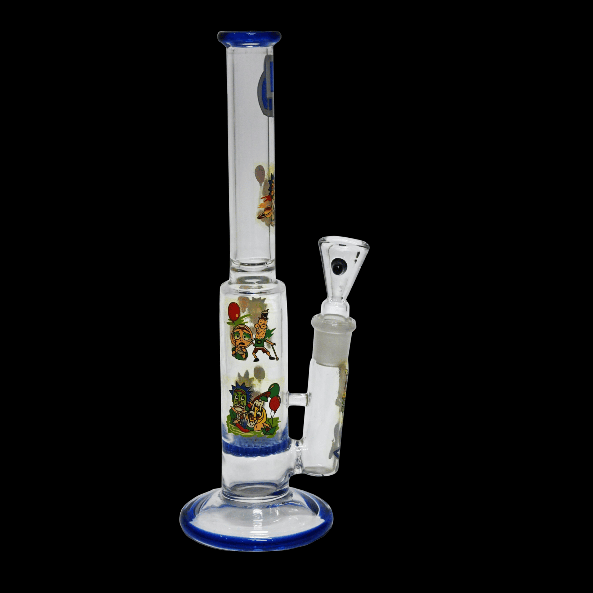 Blue Orbit honeycomb perc glass bong with colourful cartoon artwork – 30.5cm