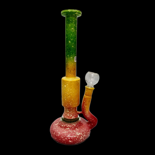 Painted marble style glass bong, 30.5 cm, curved neck with side tube, approx 500 g
