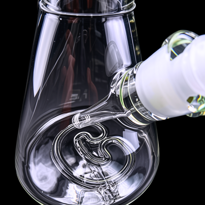 Close-up of glass bowl, downstem and beaker chamber on Chongz Phat Tony bong