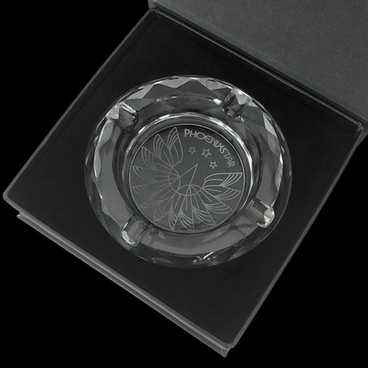 Phoenix 702 premium cut glass ashtray in gift box – crystal engraved design with three rests