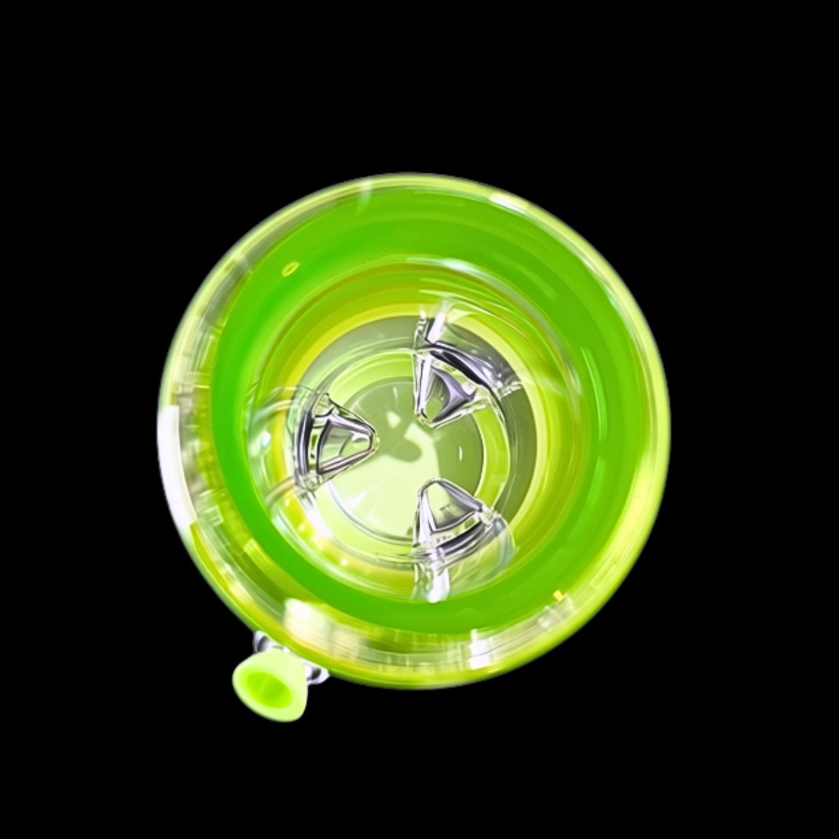 Top view inside the green glass base of the Phoenix Star PHX612 bong