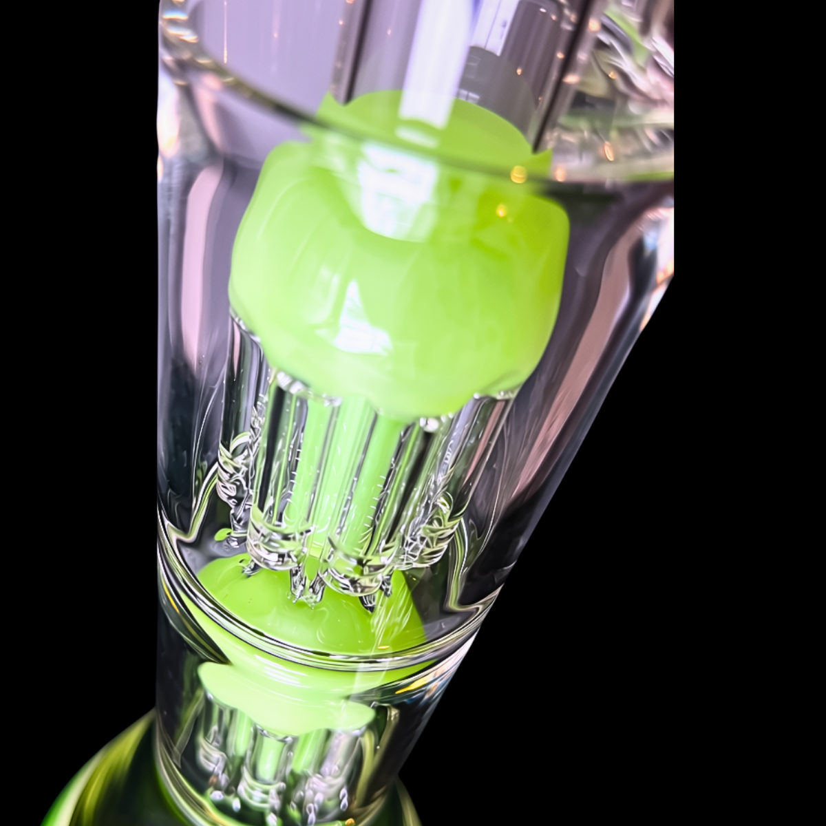 1. Close-up of the stacked eight-arm percolators inside the Phoenix Star bong