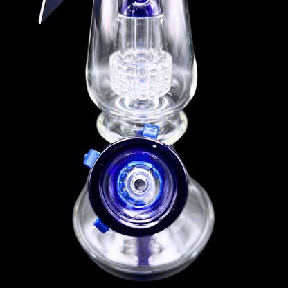 Top view of the blue glass connection on the Phoenix Star matrix bong