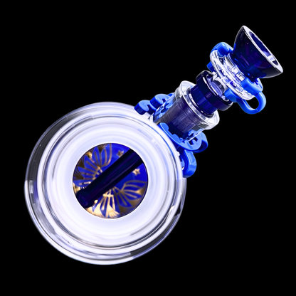Top view of the blue glass bowl and beaker chamber on the Phoenix Star bong