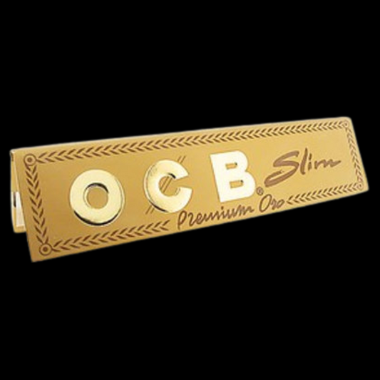 Premium Gold OCB Kingsize Slim Rolling Papers booklet showcasing stylish gold design.
