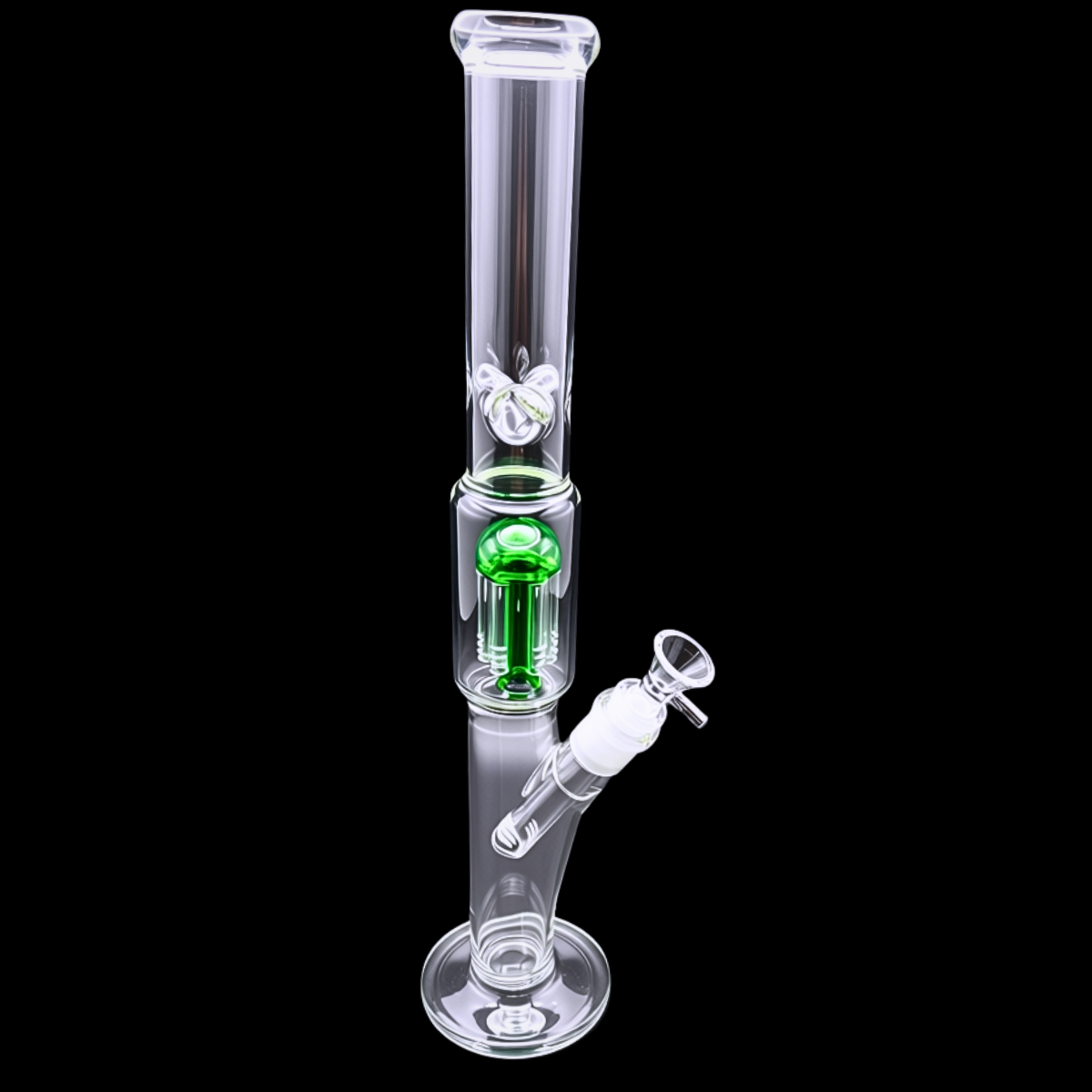 Emerald Core clear glass bong with green percolator and round base