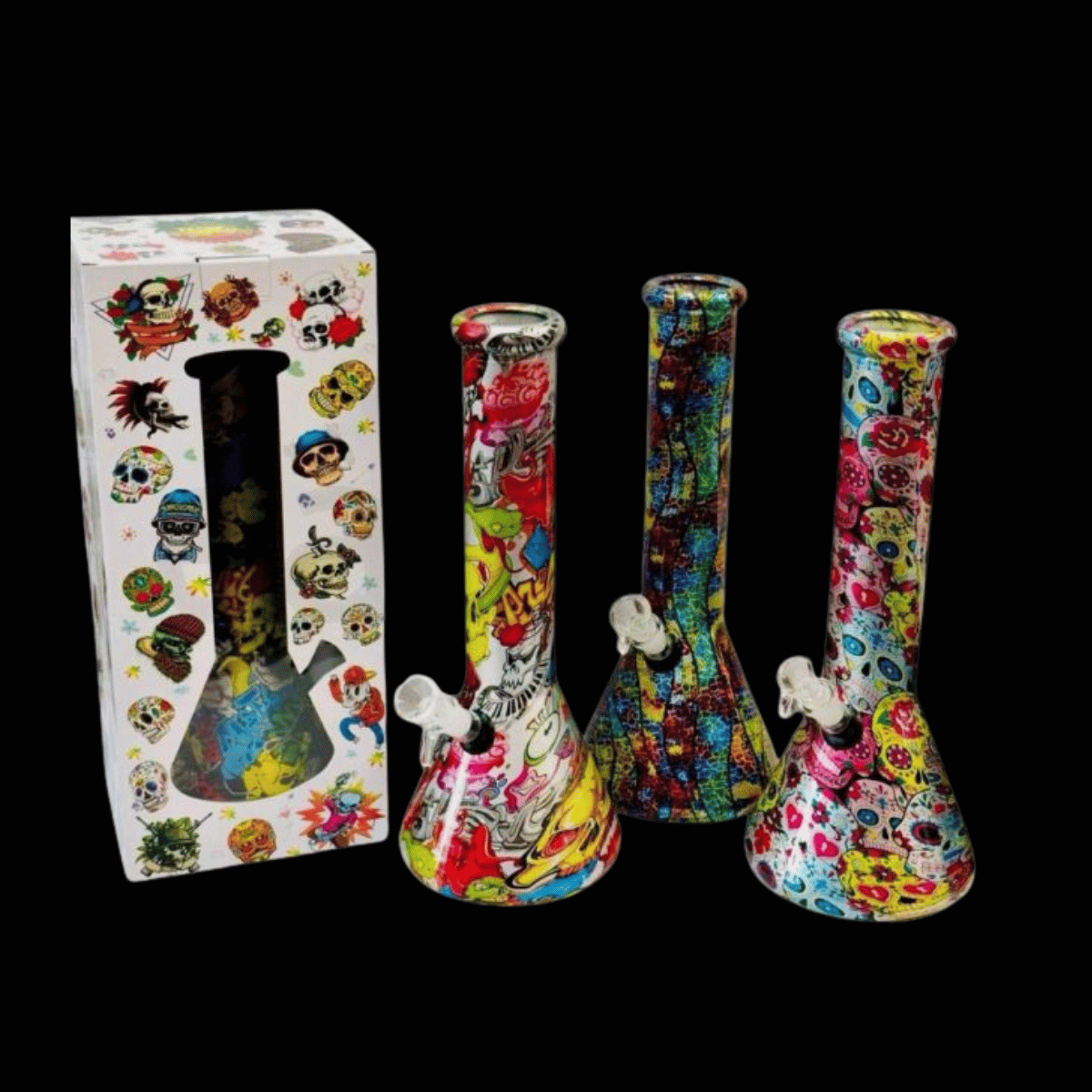 Sparky’s Street Art Printed Glass Beaker Bong – 31.5cm