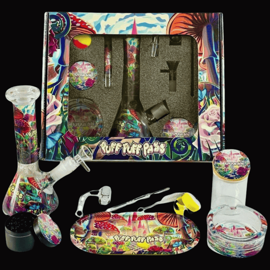 Psychedelic Rose Bong Gift Set — 9 Piece Glass Smoking Kit