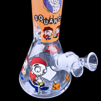 Squanchy design beaker base with character artwork, glass downstem and bowl