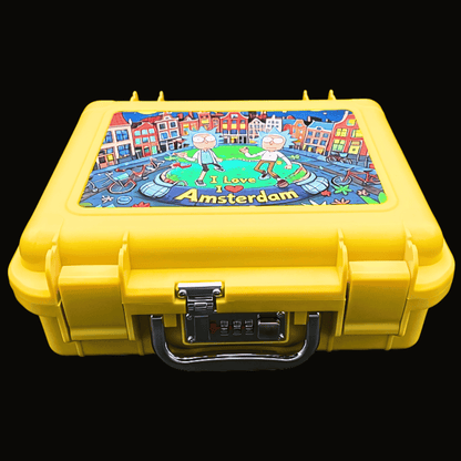 Yellow Rick and Morty Amsterdam locking case for bong gift set
