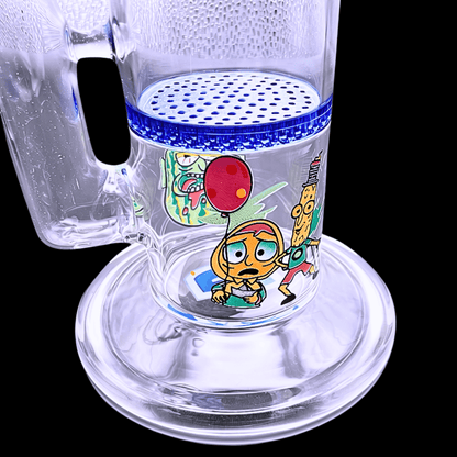 Close-up of the colourful double disc chamber and printed glass base