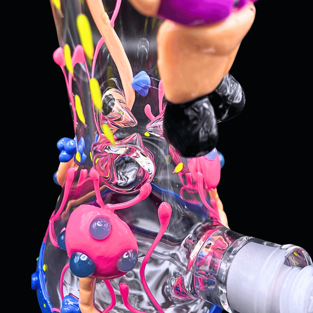 Close-up of 3D character artwork and glass bowl connection