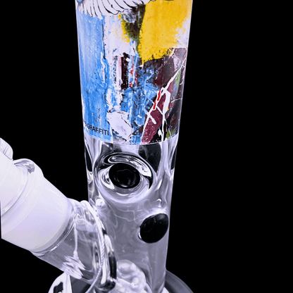 Close-up of the Bulletproof Dove street-art print and glass percolator