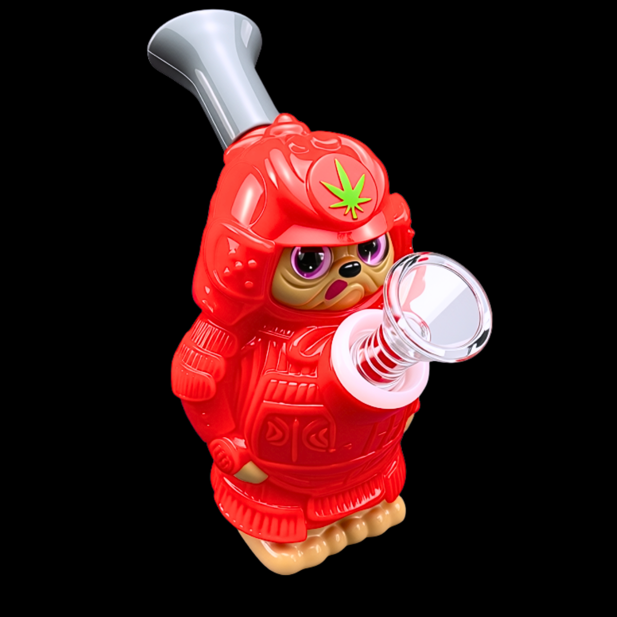 Red Samurai Warrior 13cm mini glass and acrylic bong on a black background