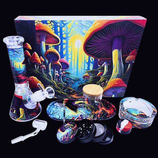 Shroom glass bong and dab kit with mushroom gift box and matching accessories
