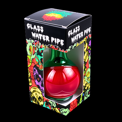 Shiney Helmet mini glass bong displayed beside its colourful retail box