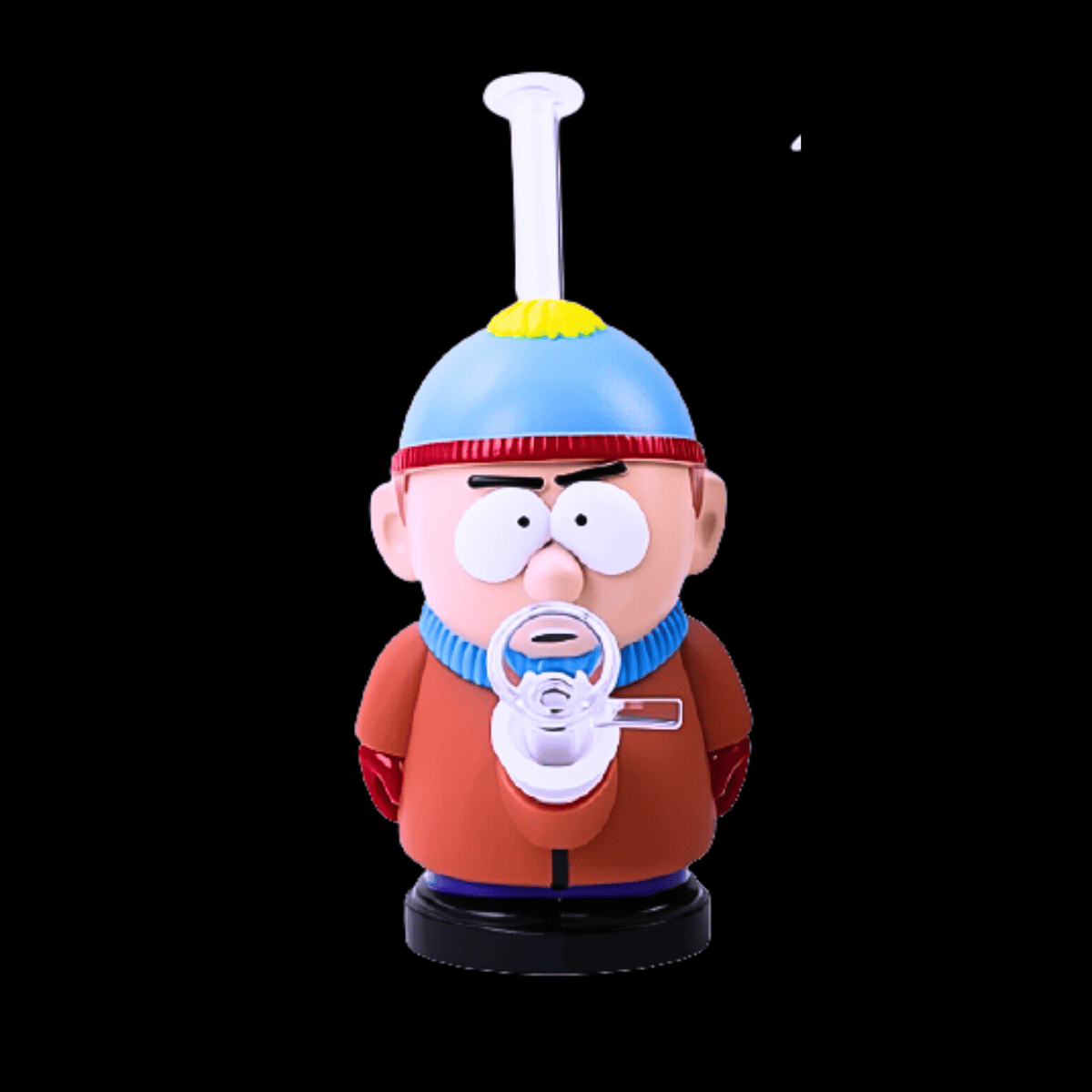 South Park Stan-inspired silicone and clear glass bong shown from the front and side