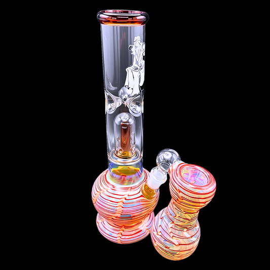 Sunset Stripe 28cm percolator bong with matching ash catcher