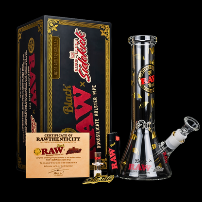 RAW Black x Sidekick 20th Anniversary glass bong set with presentation box and accessories