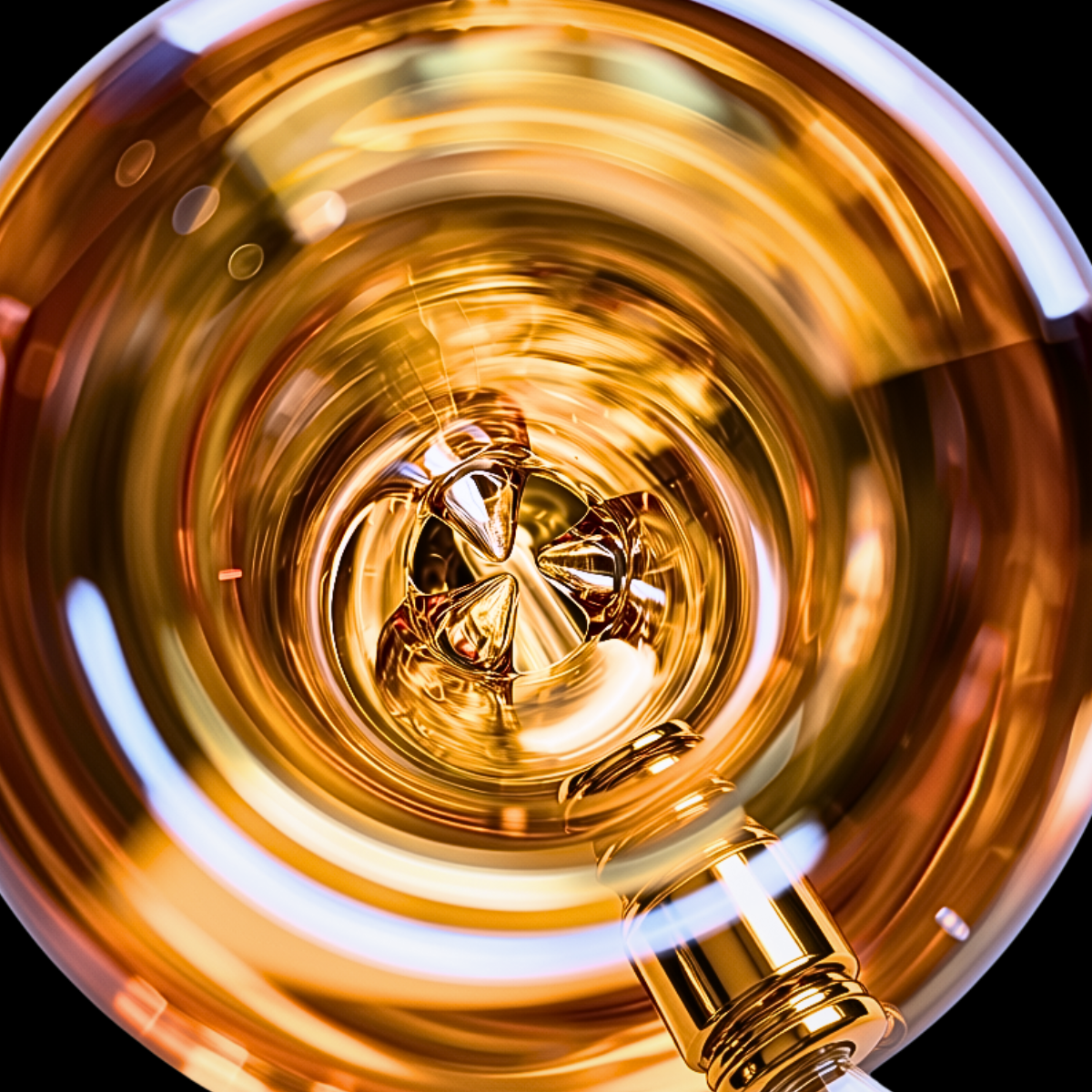 Top-down view through the mouthpiece of the Chongz TLC gold glass bong