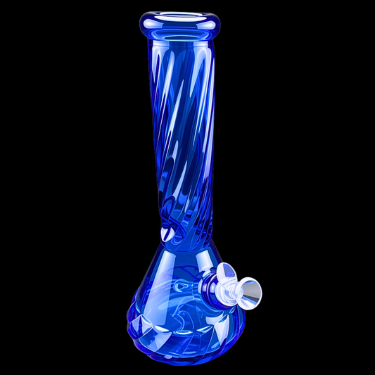 The Chubby 36cm blue spiral ice-pinch glass bong – full front view