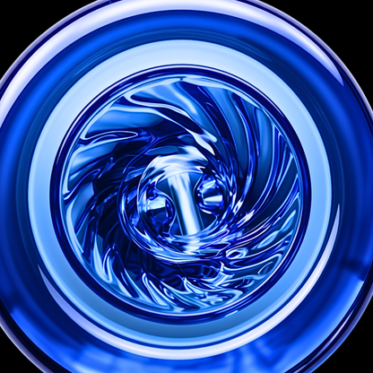 Top-down close-up of The Chubby bong’s blue spiral glass base