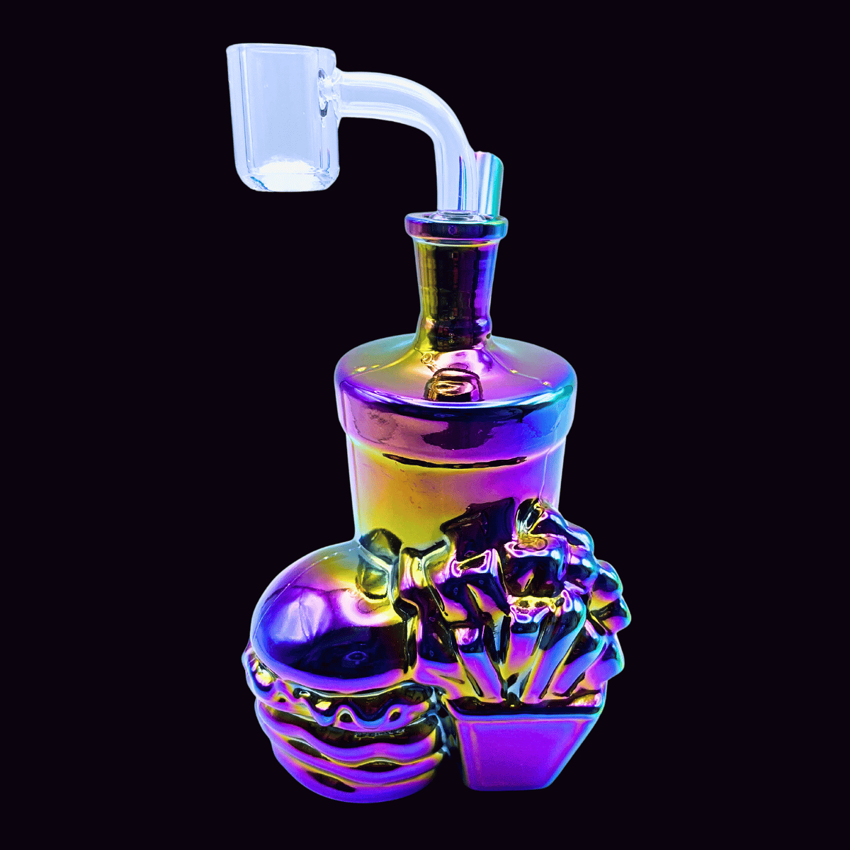 Cosmic Combo 15cm burger and fries glass dab rig with rainbow finish