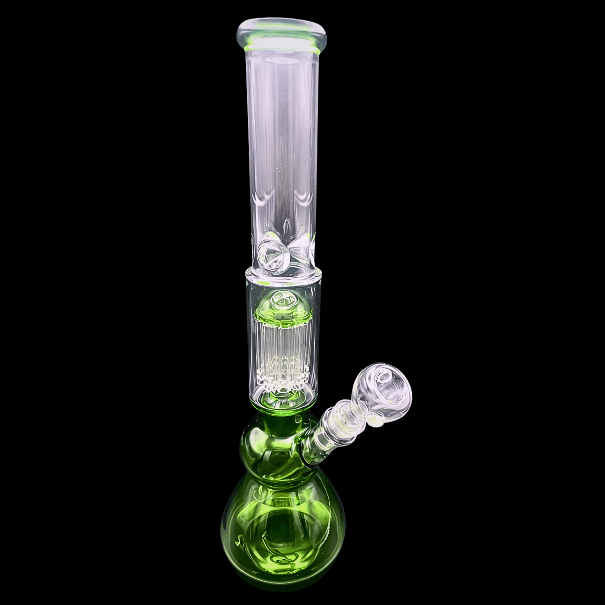 Green Core 35cm glass percolator bong with green chamber and ice pinch