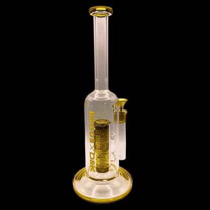Monaco Coloured Drip glass bong with gold honeycomb neck and matching accents – 30cm