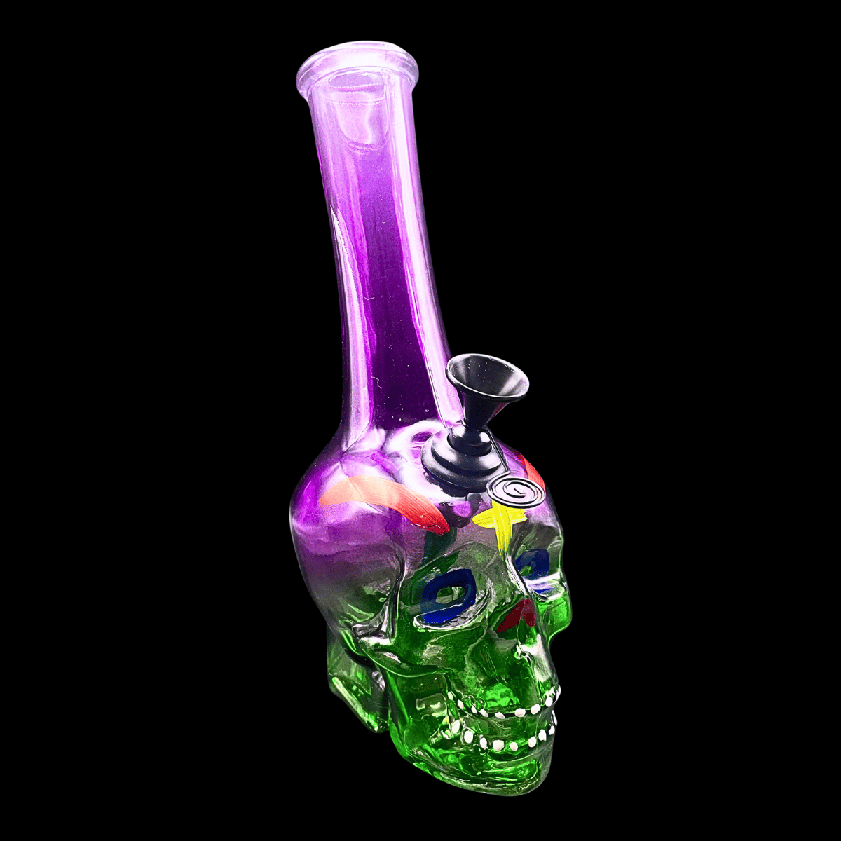 Neon skull glass bong with purple and green colour fade – 25cm