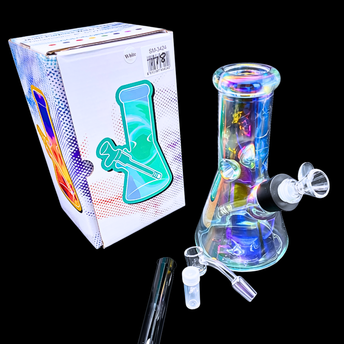 KaleidoChill 21cm iridescent glass bong and dab kit with accessories and presentation box