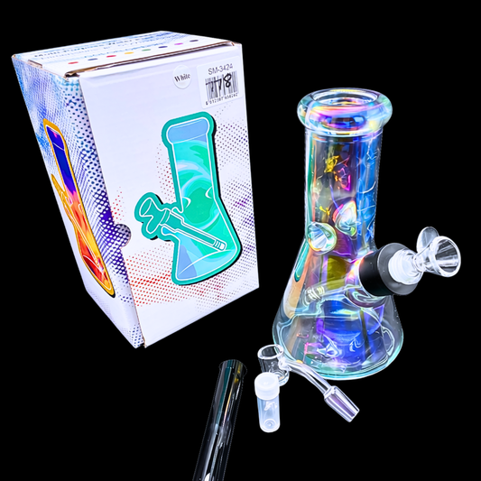KaleidoChill 21cm iridescent glass bong and dab kit with accessories and presentation box