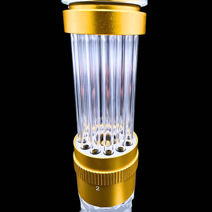 Close-up of The Shift Flow adjustable collar and 12-arm glass percolator