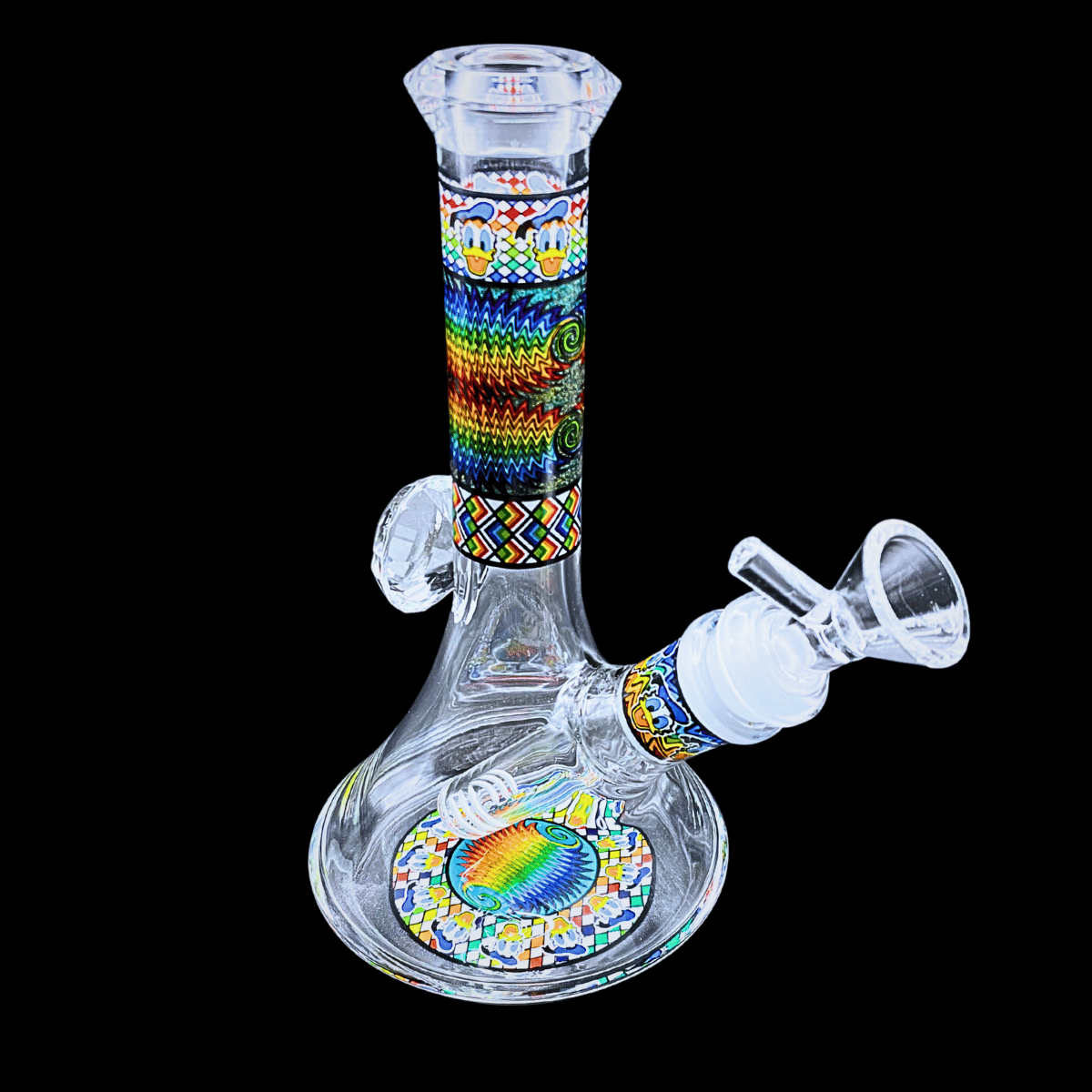 Donald Duck crystal glass bong with colourful patterned neck – 18cm