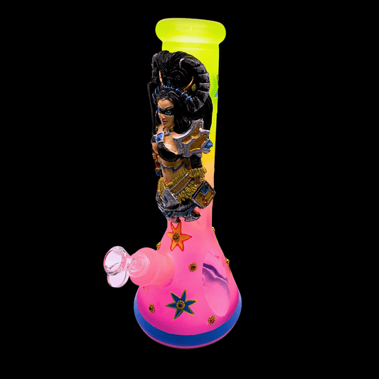 Star Goddess 3D resin glass bong with celestial figure design and pink beaker base – 32cm