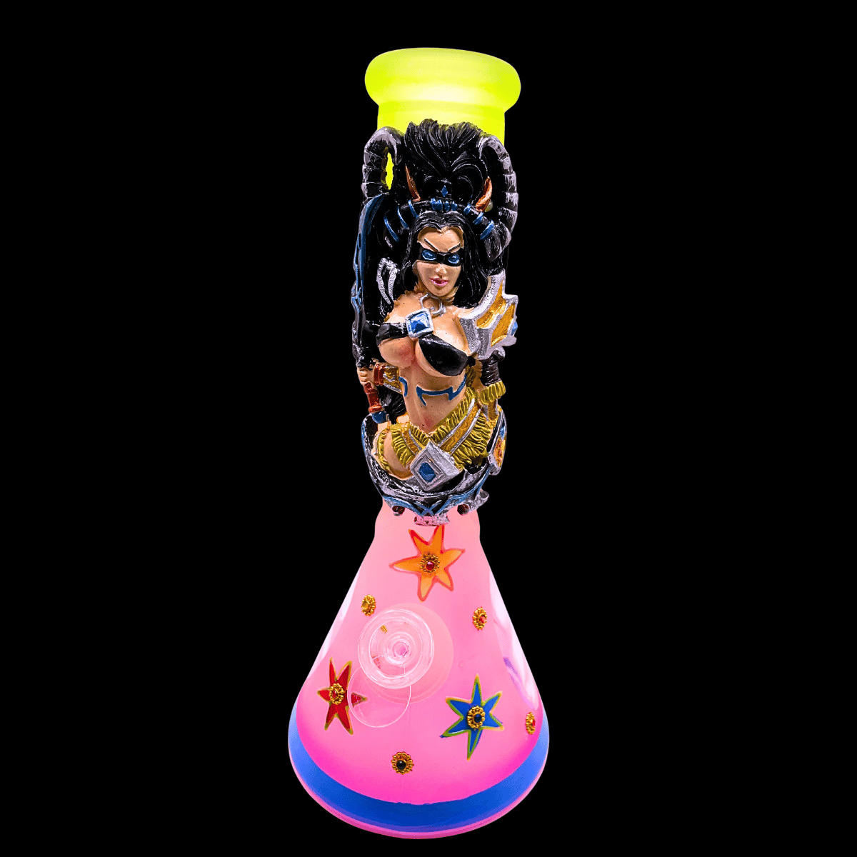 Front view of the Star Goddess 32cm glass bong with sculpted 3D resin artwork