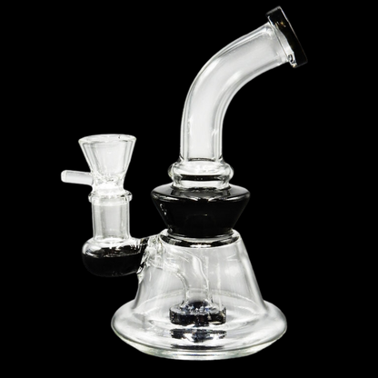 Detail view of percolator and curved neck on mini bong

