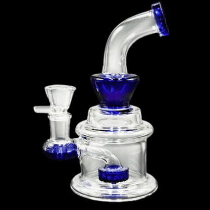 Mini percolator bong with wide chamber base and compact glass design

