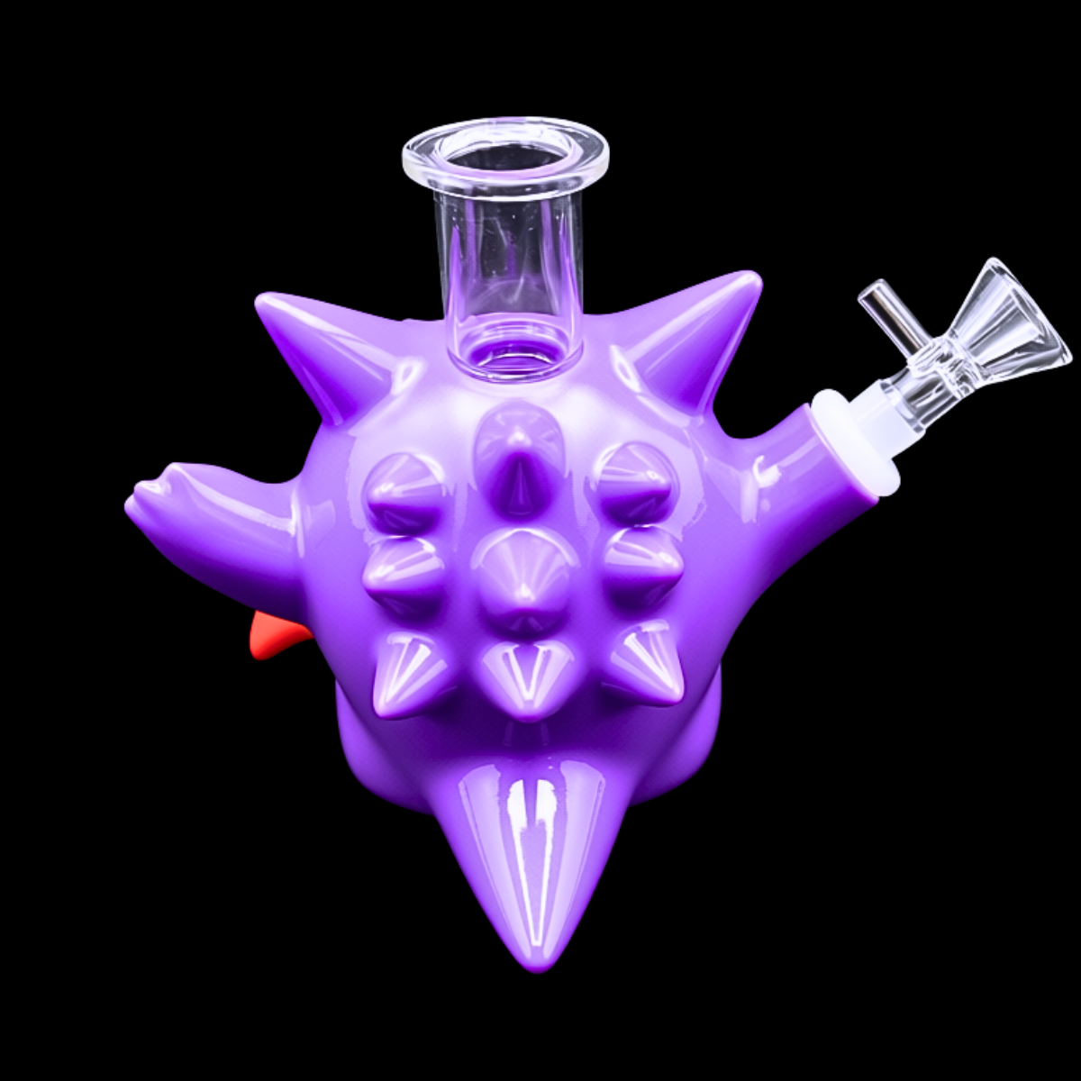  Rear view of the Purple Menace monster bong showing its sculpted silicone body