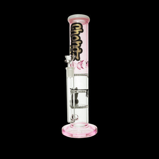Chongz Julie 32cm pink glass ice bong with three stacked honeycomb percolators and straight tube design