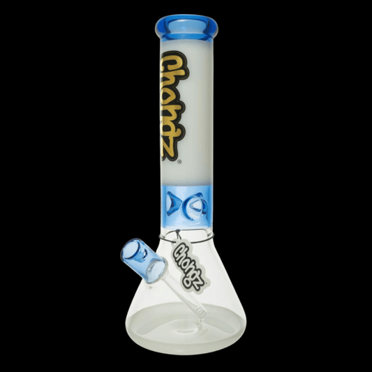 Chongz Beef Galore 30cm glass ice bong with blue and white accents