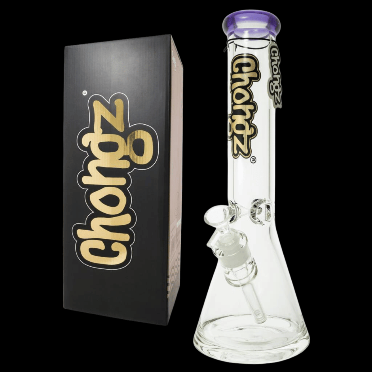 Chongz Heavyweight 35cm glass beaker bong available with purple accents