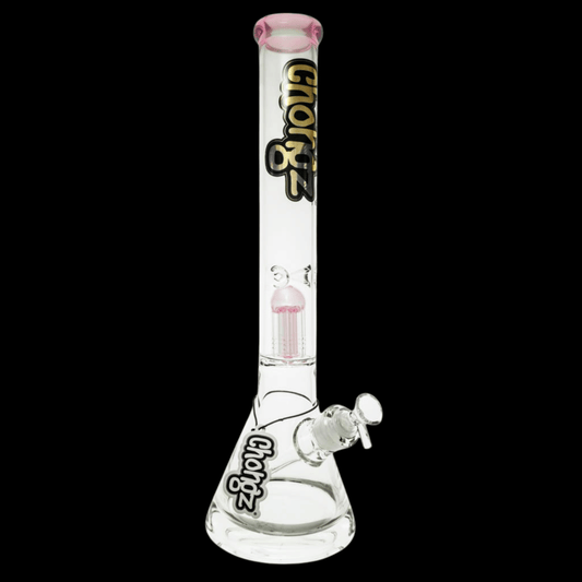 Pink glass percolator inside the Chongz Mighty Mike 46cm beaker bong