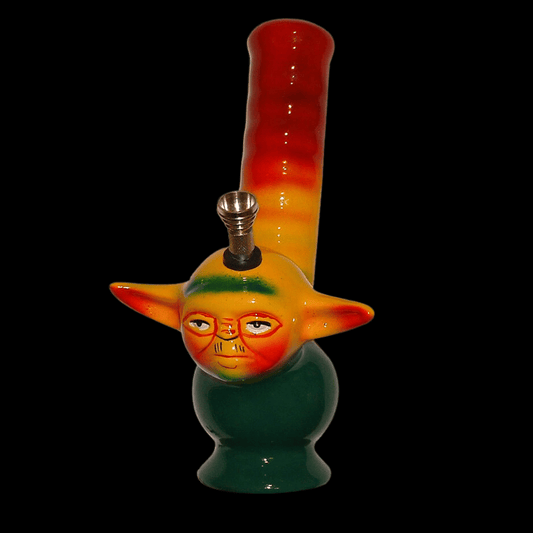 Green glazed “Galactic Sage” ceramic bong with wide mouthpiece and rear carb, 23 cm