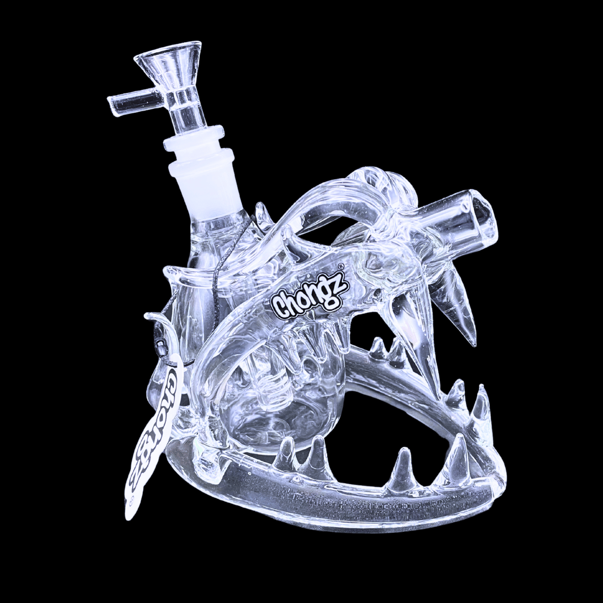 Chongz Dragon’s Maw sculpted clear glass bong – front view