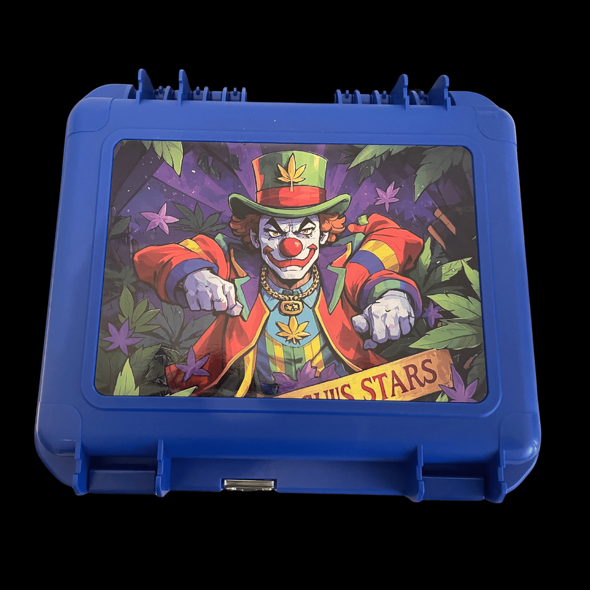 Blue locking hard case with fitted foam and Midnight Circus accessories