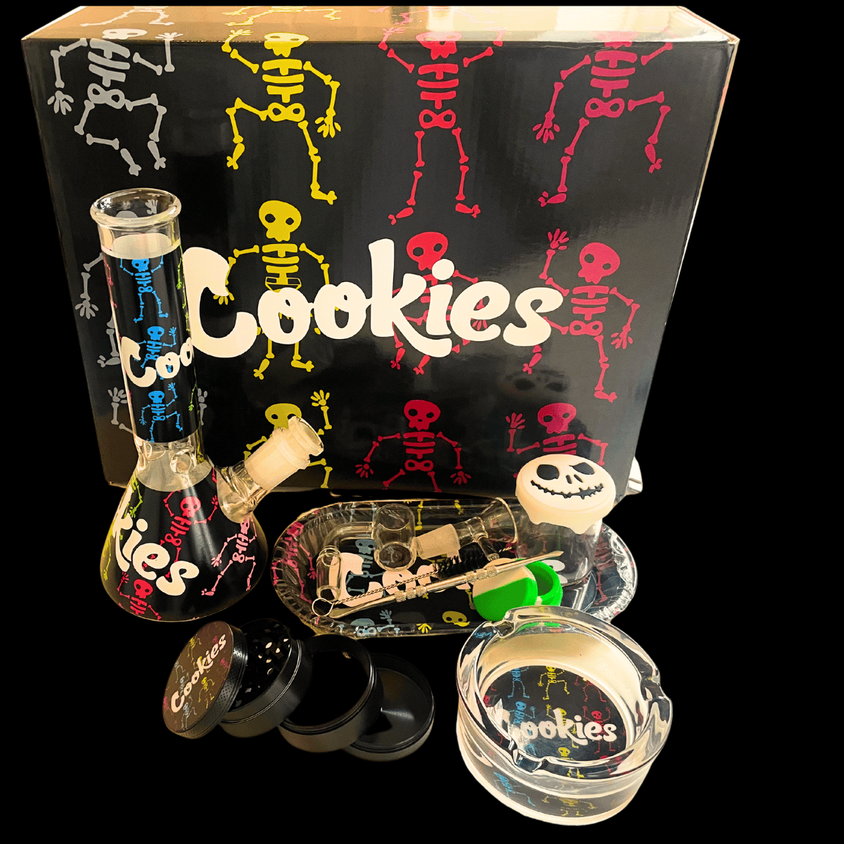 Cookies Skeleton 19cm glass bong and dab kit with matching accessories and presentation box